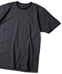 High Twisted Yarn Cotton Single Jersey Stripes Crew Neck T-shirt  (Just Fit) - BLACK × GRAY