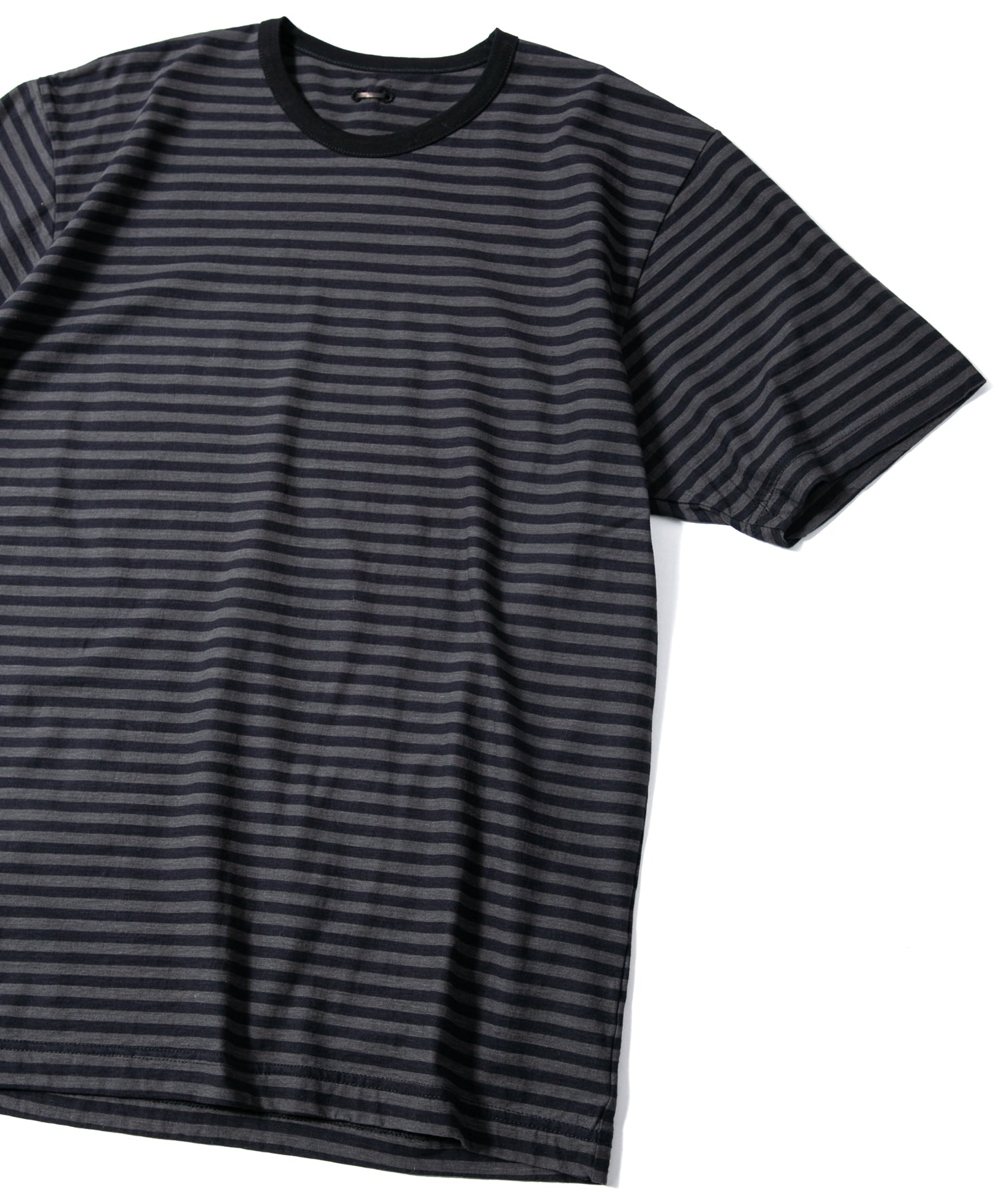 画像をギャラリービューアに読み込む, ボーダー強撚天竺 クルーネック Tシャツ（ジャストフィット） - BLACK × GRAY