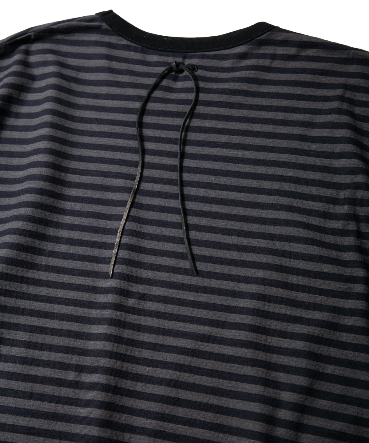 High Twisted Yarn Cotton Single Jersey Stripes Crew Neck T-shirt  (Just Fit) - BLACK × GRAY