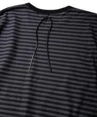 High Twisted Yarn Cotton Single Jersey Stripes Crew Neck T-shirt  (Just Fit) - BLACK × GRAY