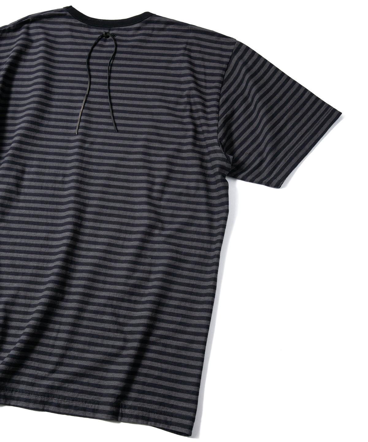 High Twisted Yarn Cotton Single Jersey Stripes Crew Neck T-shirt  (Just Fit) - BLACK × GRAY
