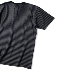High Twisted Yarn Cotton Single Jersey Stripes Crew Neck T-shirt  (Just Fit) - BLACK × GRAY