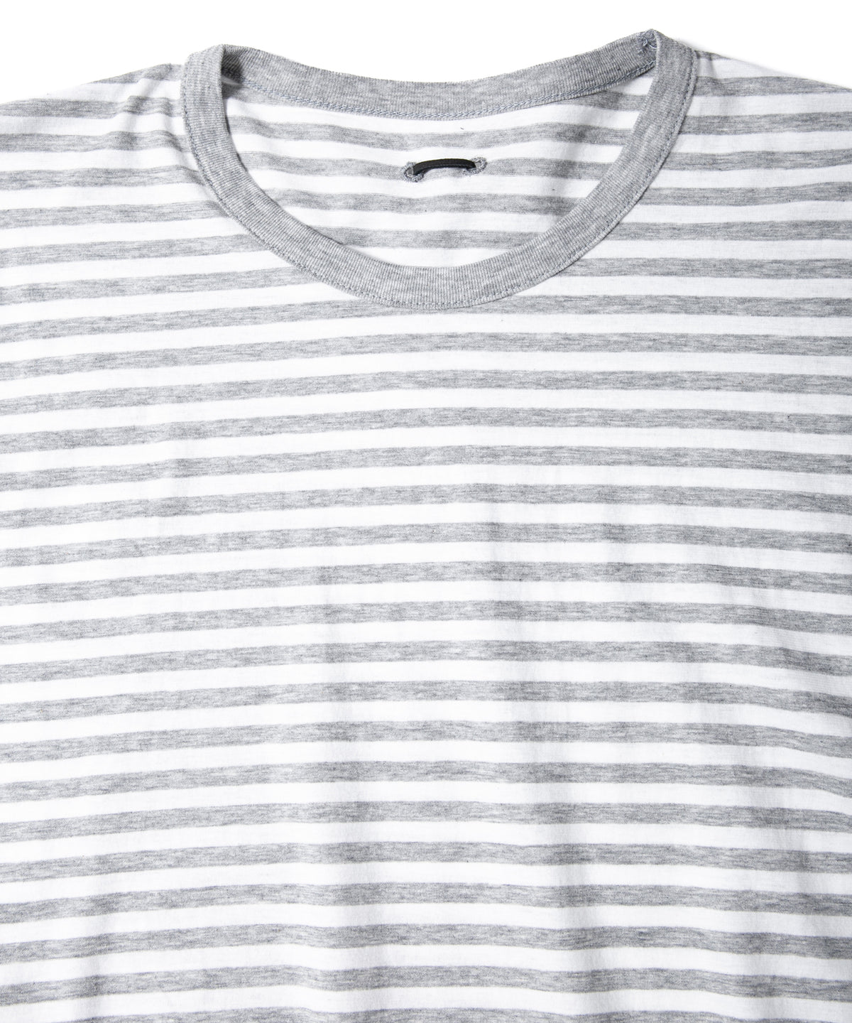 ボーダー強撚天竺 クルーネック Tシャツ（ジャストフィット） - GRAY × WHITE