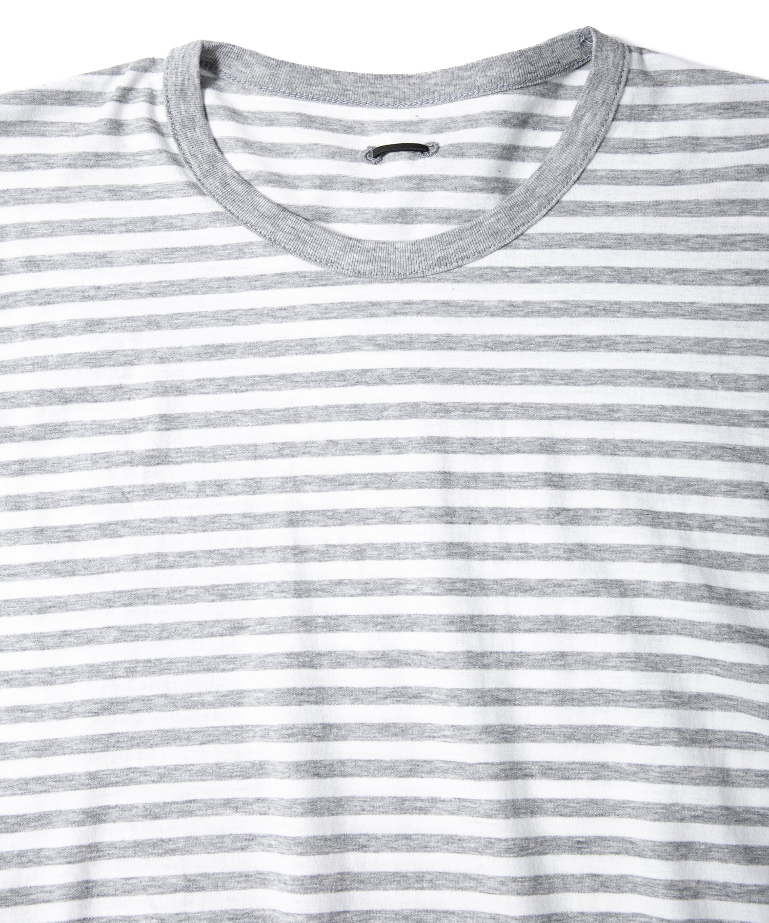 画像をギャラリービューアに読み込む, ボーダー強撚天竺 クルーネック Tシャツ（ジャストフィット） - GRAY × WHITE
