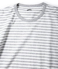 画像をギャラリービューアに読み込む, ボーダー強撚天竺 プリント クルーネック Tシャツ（ジャストフィット） - GRAY × WHITE