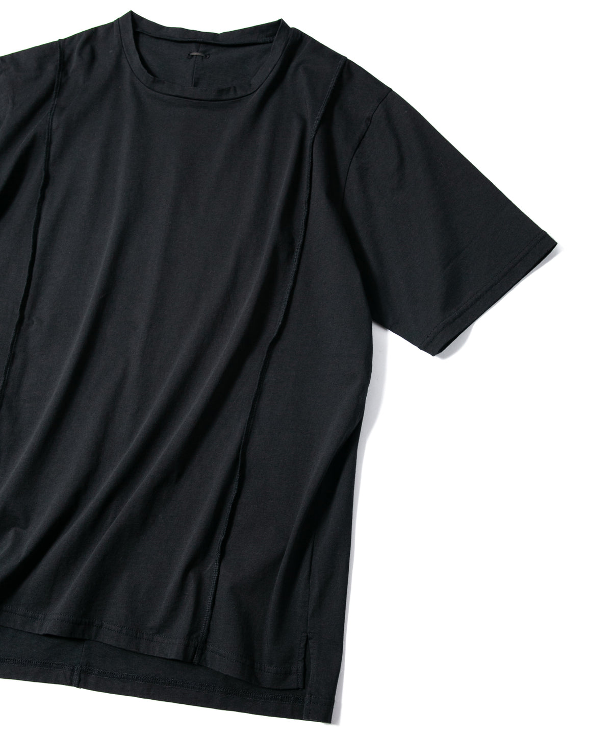 72/T オーガニックコットン 強撚 天竺 オーバーサイズ クルーネック Tシャツ  - BLACK