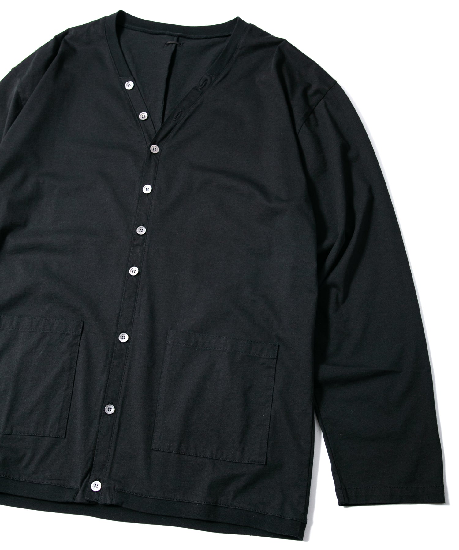 72/T オーガニックコットン 強撚 天竺 カーディガン - BLACK – STRUM