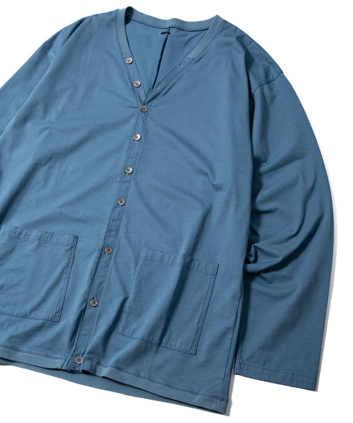 72/T オーガニックコットン 強撚 天竺 カーディガン - GRAY BLUE
