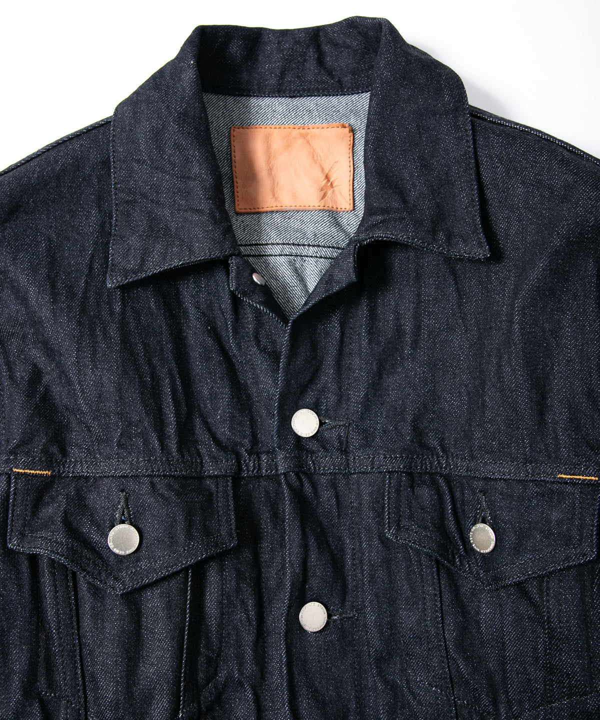 14oz Deep Blue Heavy Selvedge Denim BLITZ Leather Sleeve Jean Jacket - INDIGO