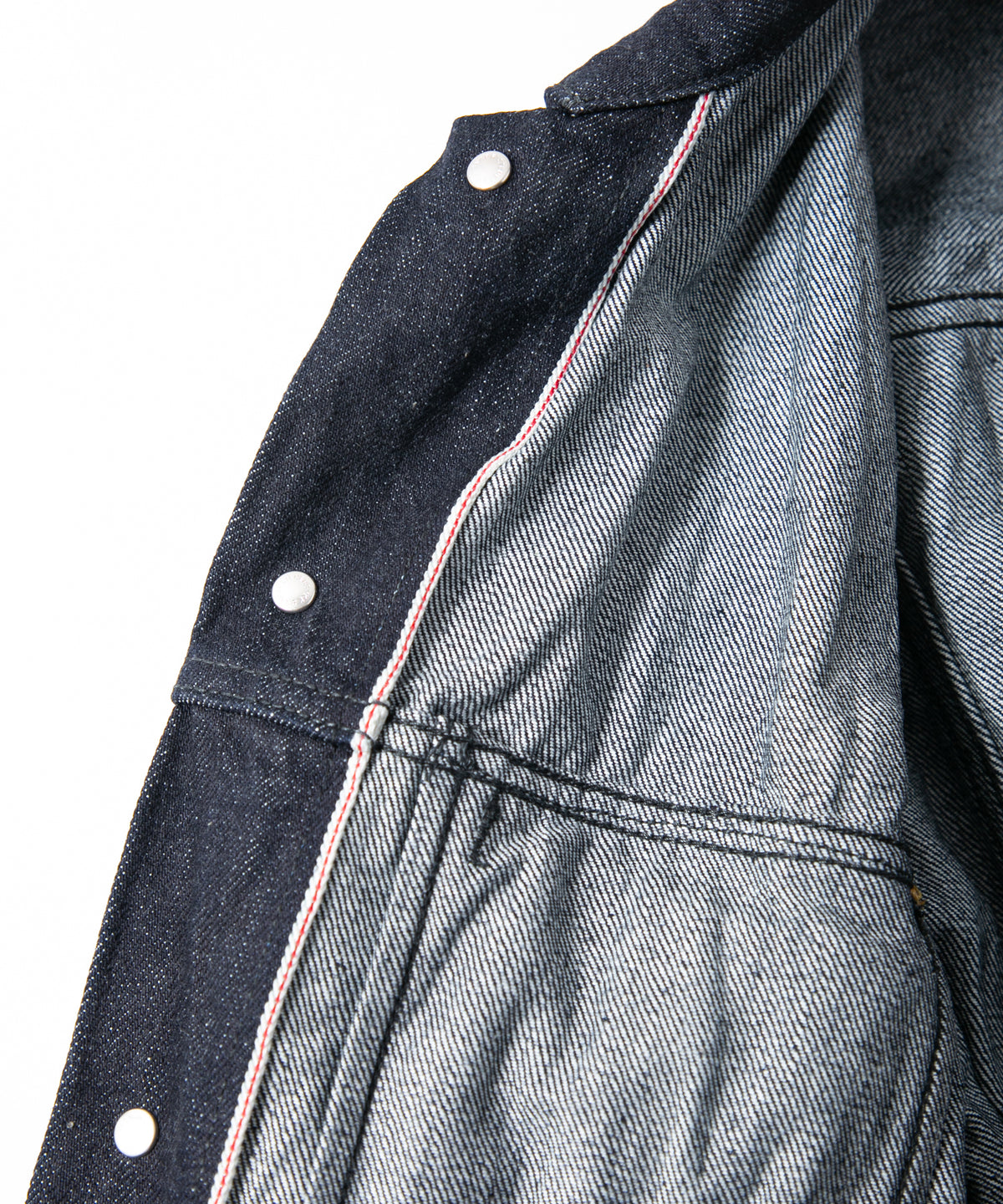 14oz Deep Blue Heavy Selvedge Denim BLITZ Leather Sleeve Jean Jacket - INDIGO