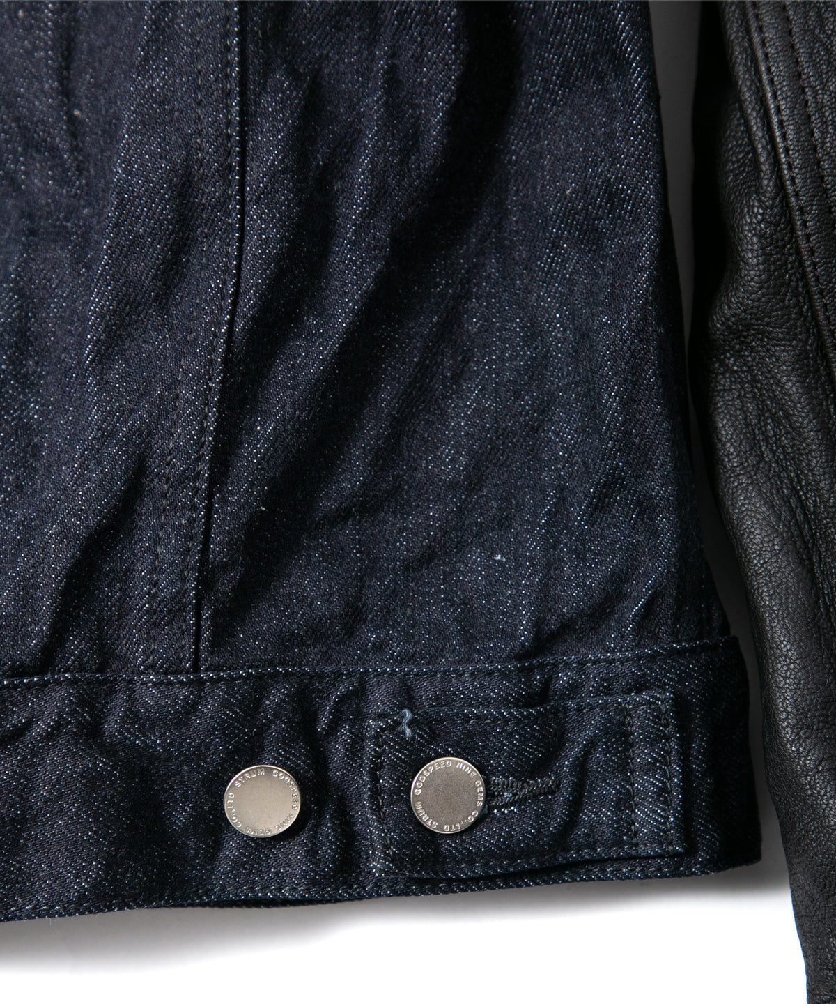 14oz Deep Blue Heavy Selvedge Denim BLITZ Leather Sleeve Jean Jacket - INDIGO