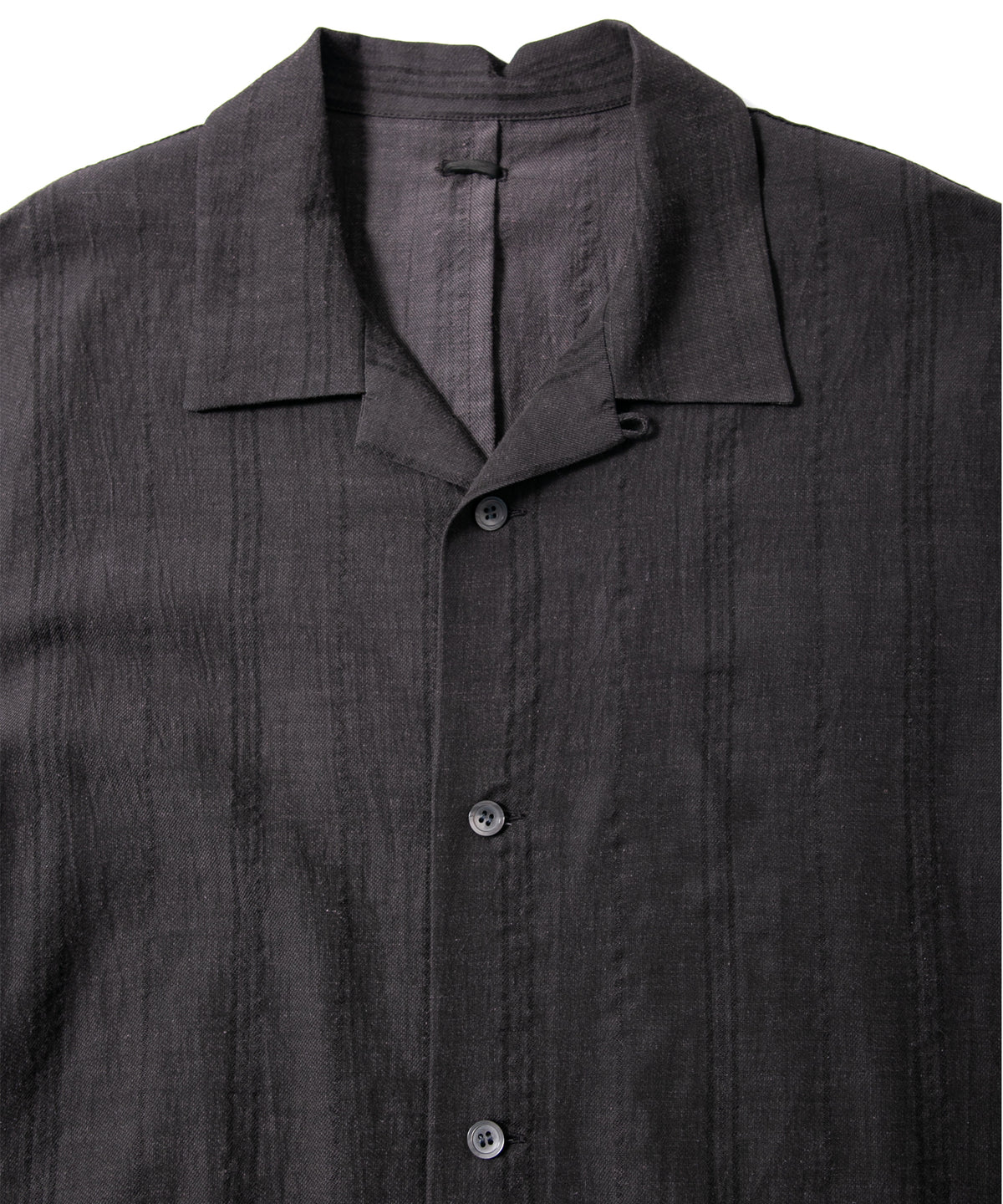 レーヨン コットン リネン ストライプ 半袖 開襟シャツ - GRAY