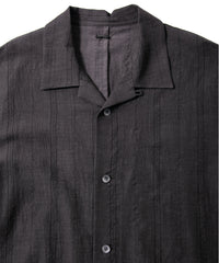 レーヨン コットン リネン ストライプ 半袖 開襟シャツ - GRAY