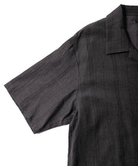 レーヨン コットン リネン ストライプ 半袖 開襟シャツ - GRAY