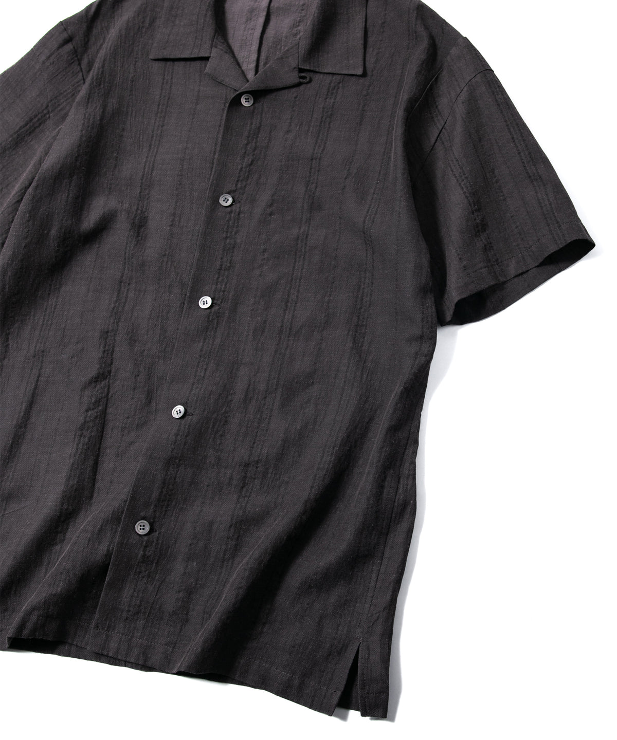 レーヨン コットン リネン ストライプ 半袖 開襟シャツ - GRAY