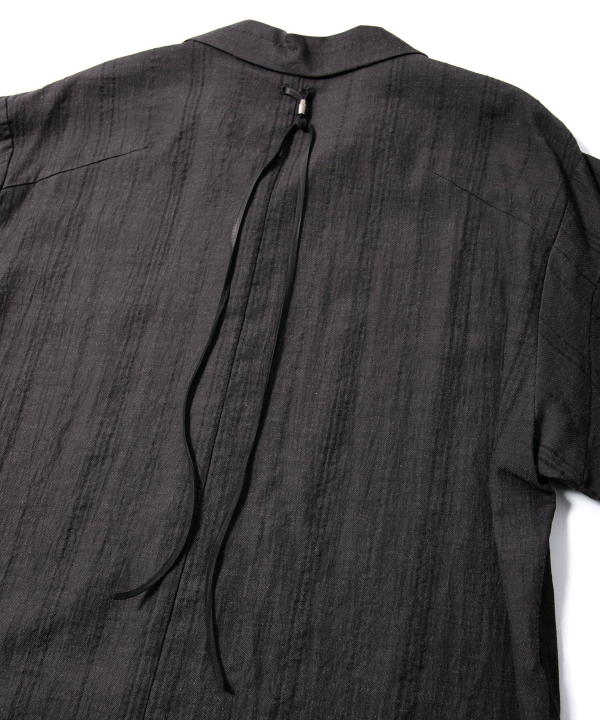 レーヨン コットン リネン ストライプ 半袖 開襟シャツ - GRAY