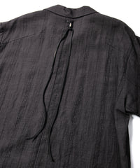 レーヨン コットン リネン ストライプ 半袖 開襟シャツ - GRAY