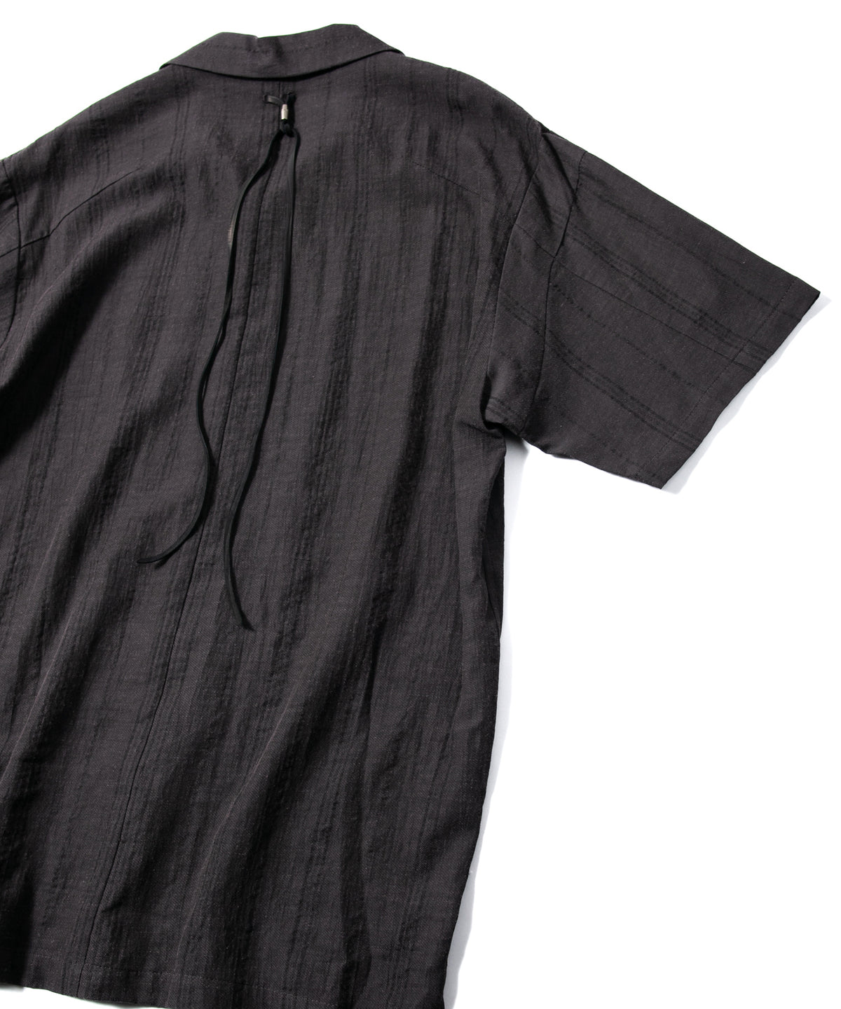 レーヨン コットン リネン ストライプ 半袖 開襟シャツ - GRAY