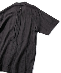 レーヨン コットン リネン ストライプ 半袖 開襟シャツ - GRAY