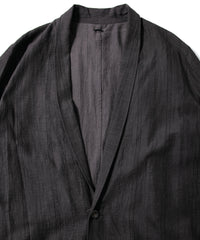 レーヨン コットン リネン ストライプ ロングガウン - GRAY