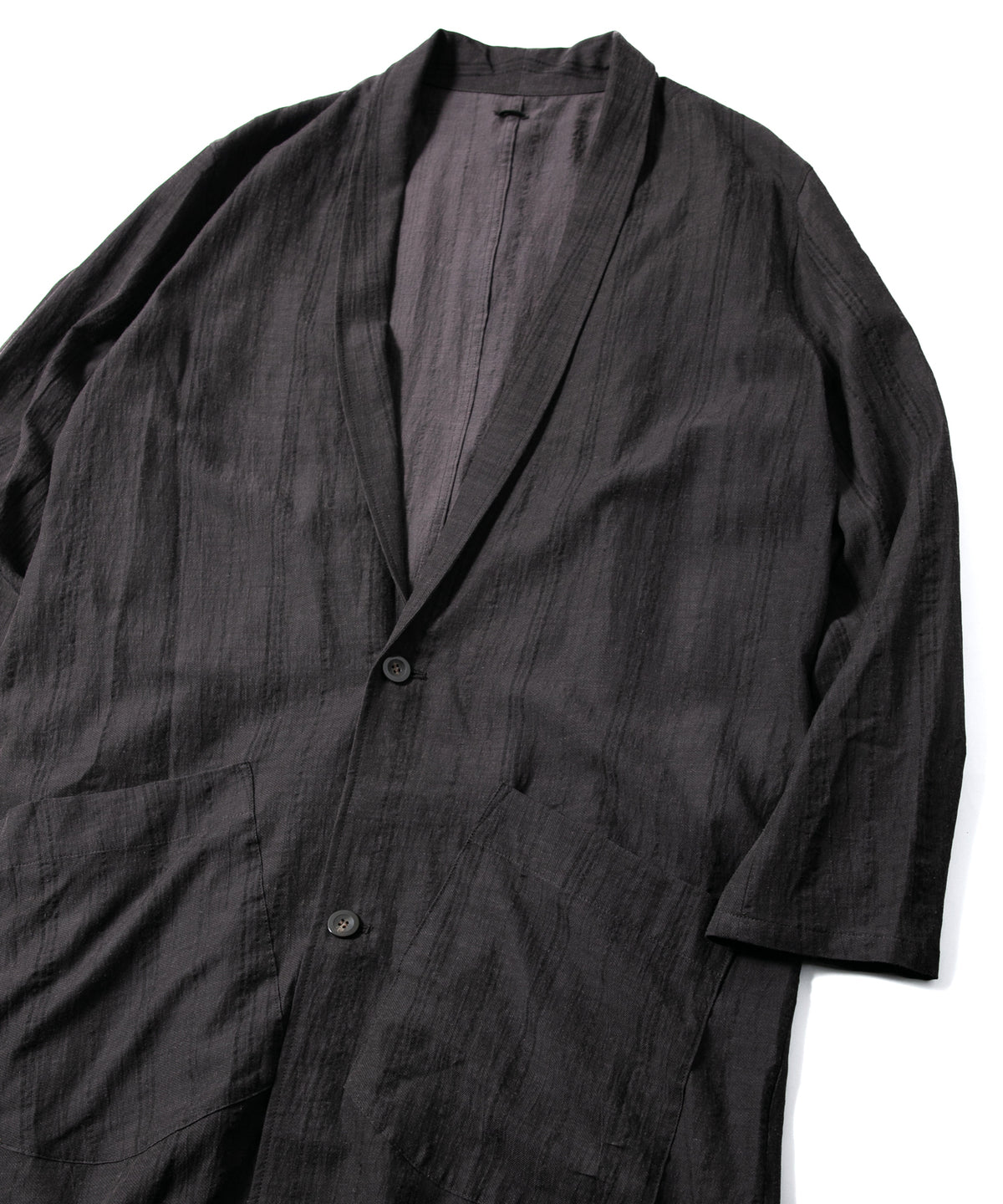 レーヨン コットン リネン ストライプ ロングガウン - GRAY