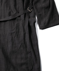 レーヨン コットン リネン ストライプ ロングガウン - GRAY