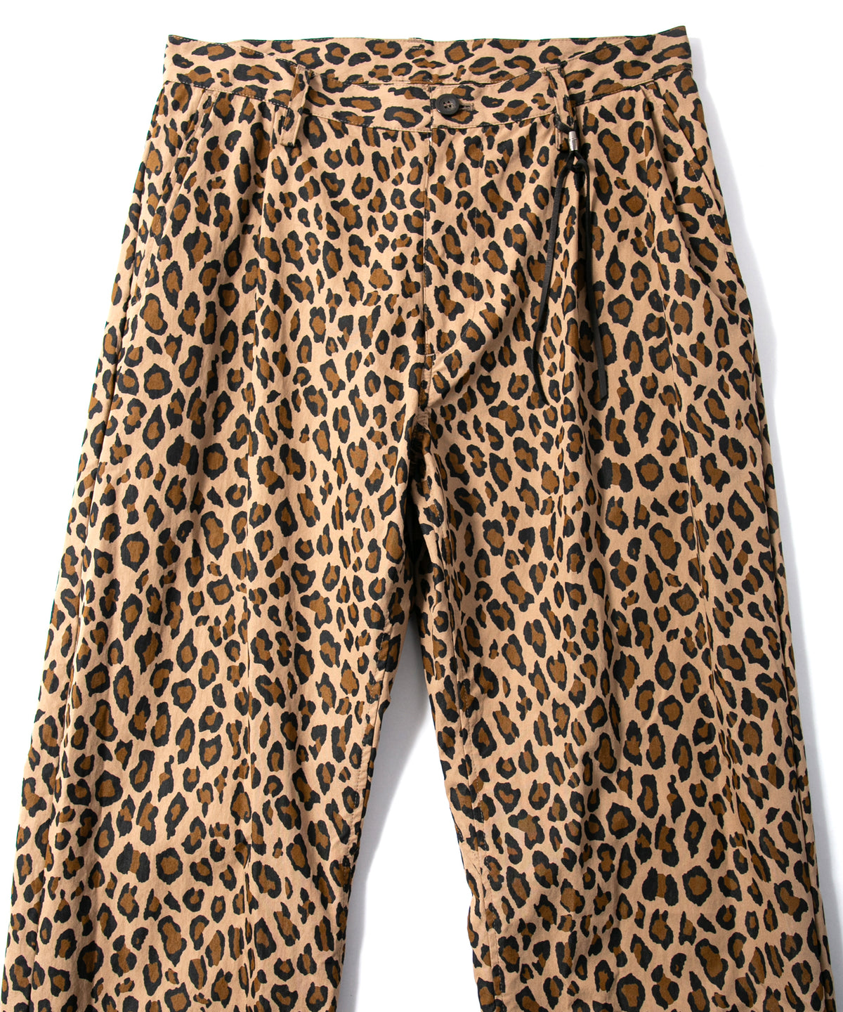 コットン ナイロン豹柄プリント テーパード ワイドパンツ - BROWN