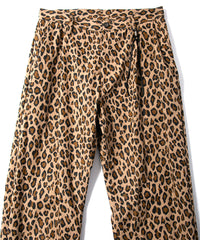 コットン ナイロン豹柄プリント テーパード ワイドパンツ - BROWN