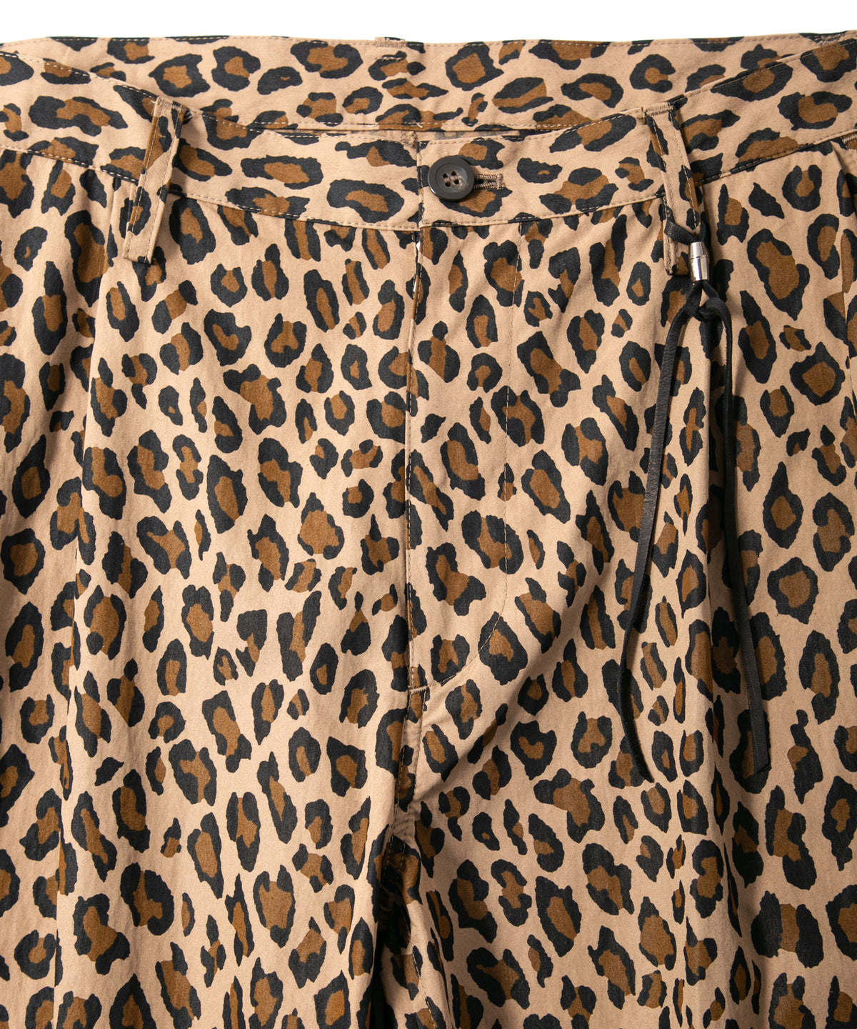 コットン ナイロン豹柄プリント テーパード ワイドパンツ - BROWN