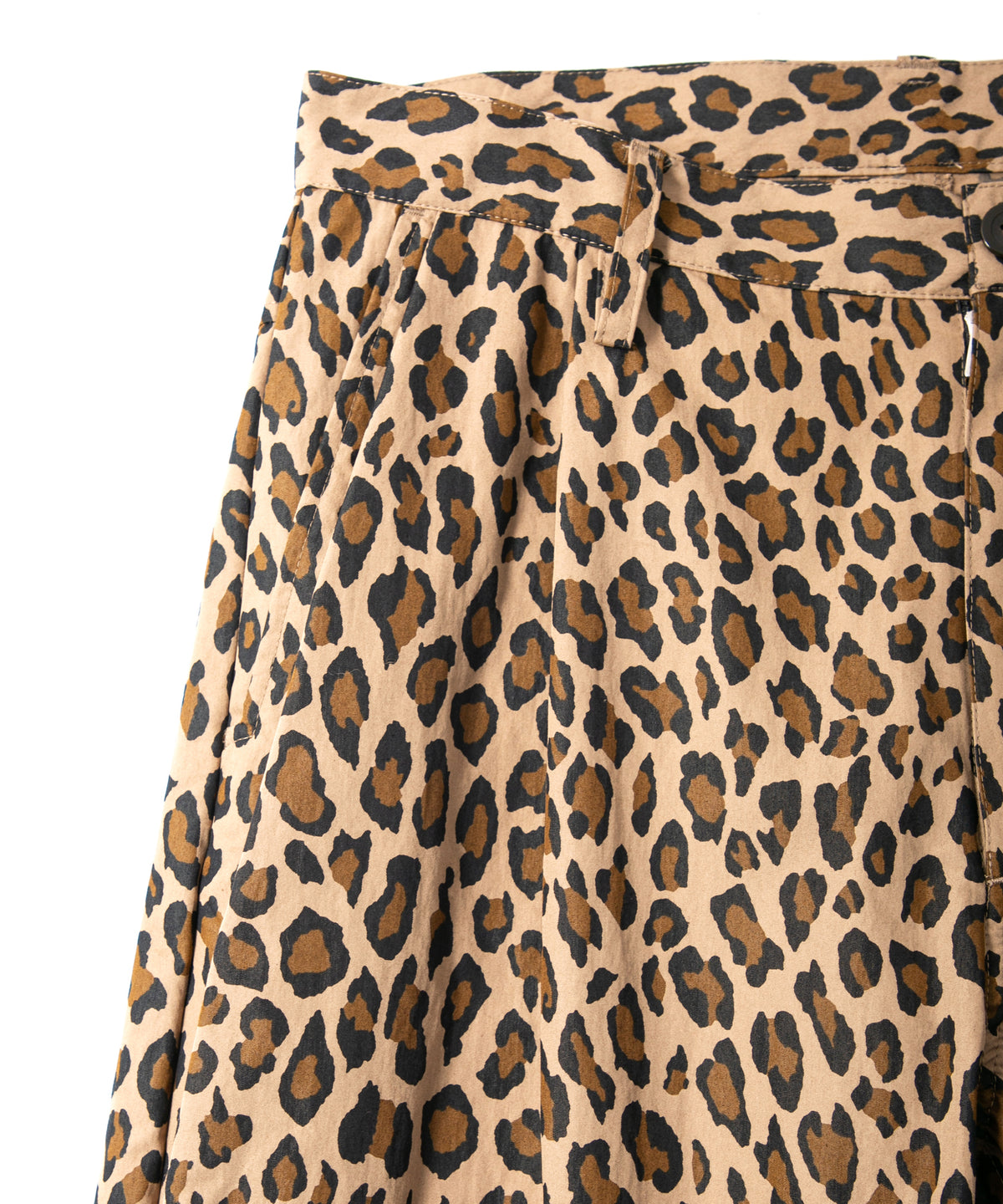 コットン ナイロン豹柄プリント テーパード ワイドパンツ - BROWN