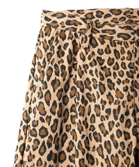 コットン ナイロン豹柄プリント テーパード ワイドパンツ - BROWN