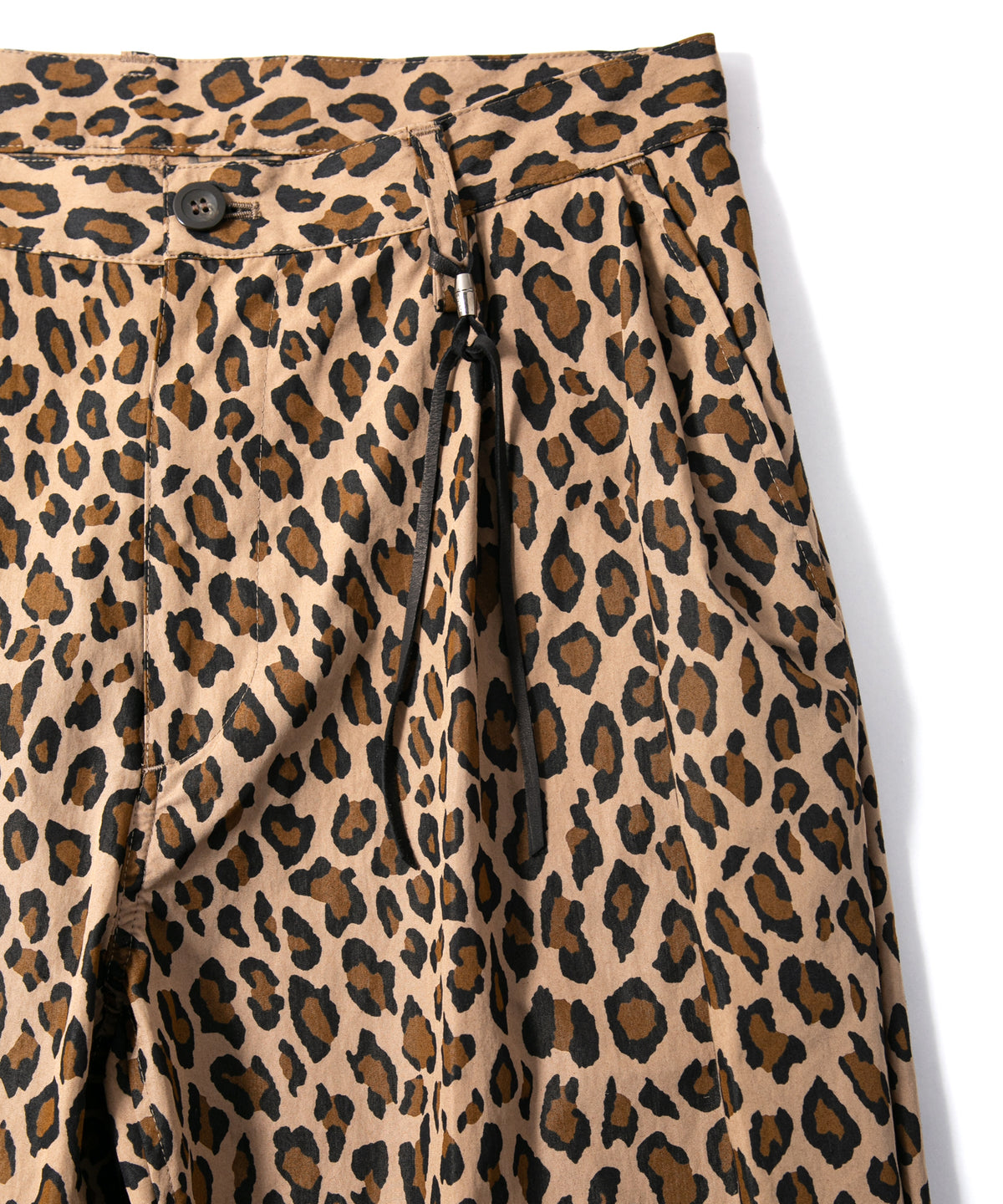 コットン ナイロン豹柄プリント テーパード ワイドパンツ - BROWN