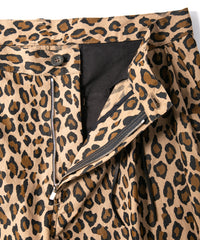 コットン ナイロン豹柄プリント テーパード ワイドパンツ - BROWN