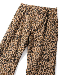 コットン ナイロン豹柄プリント テーパード ワイドパンツ - BROWN