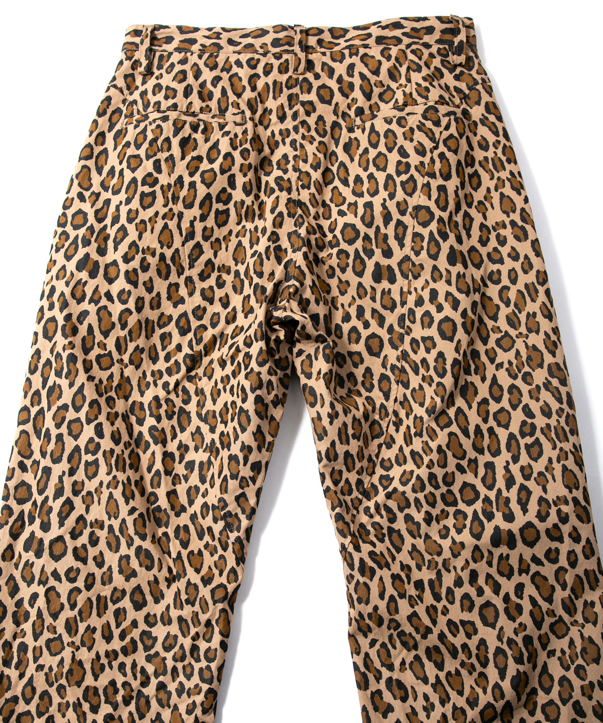 コットン ナイロン豹柄プリント テーパード ワイドパンツ - BROWN