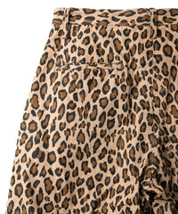 コットン ナイロン豹柄プリント テーパード ワイドパンツ - BROWN