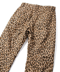 コットン ナイロン豹柄プリント テーパード ワイドパンツ - BROWN