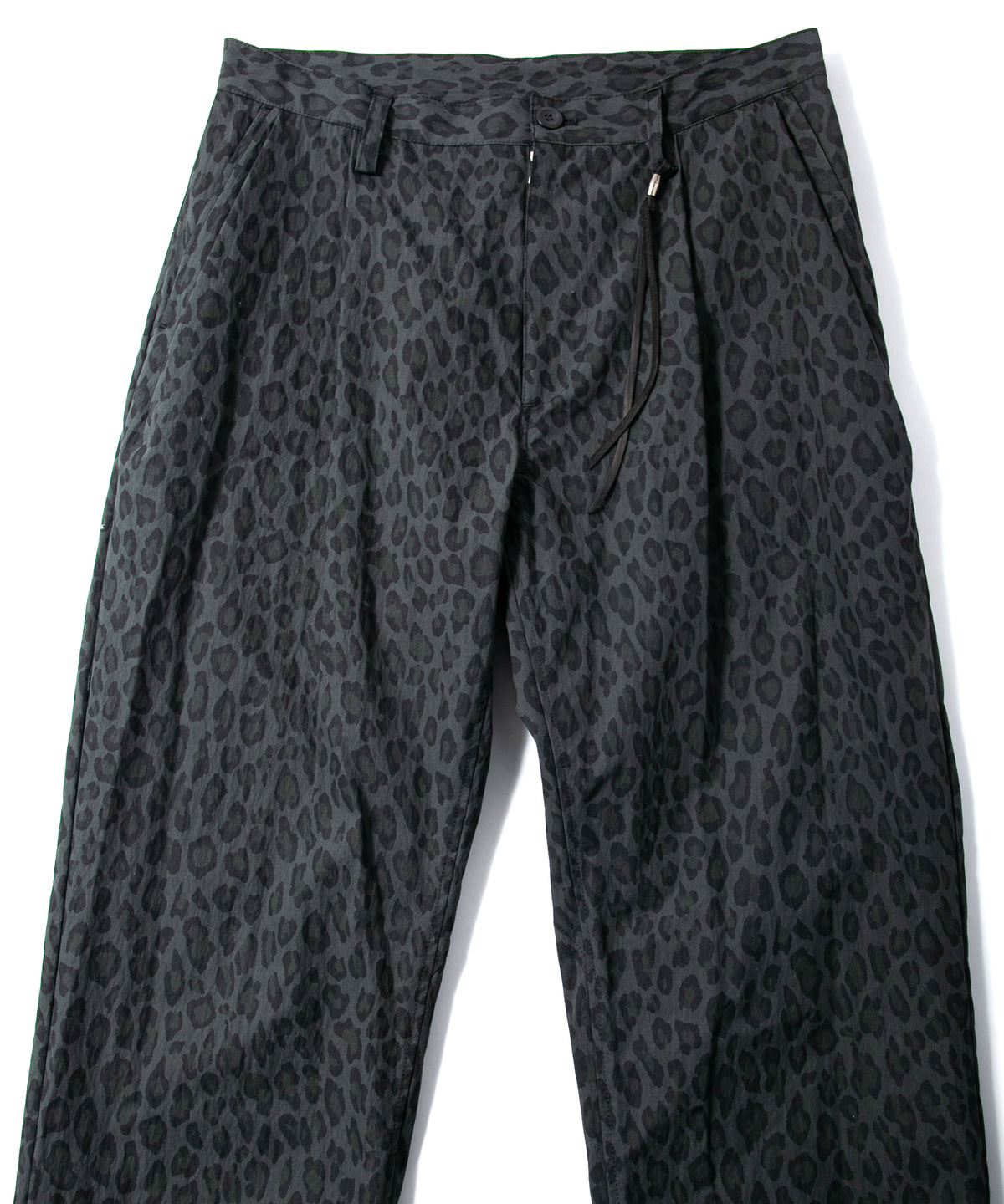 コットン ナイロン豹柄プリント テーパード ワイドパンツ - GRAY