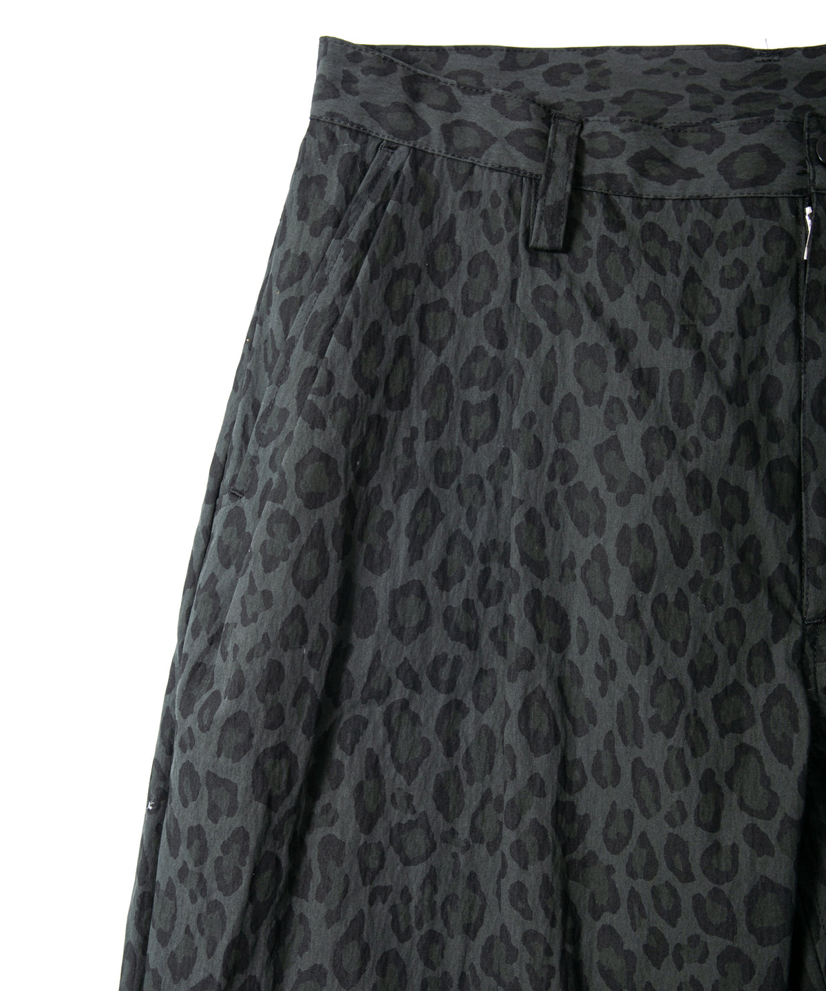 コットン ナイロン豹柄プリント テーパード ワイドパンツ - GRAY