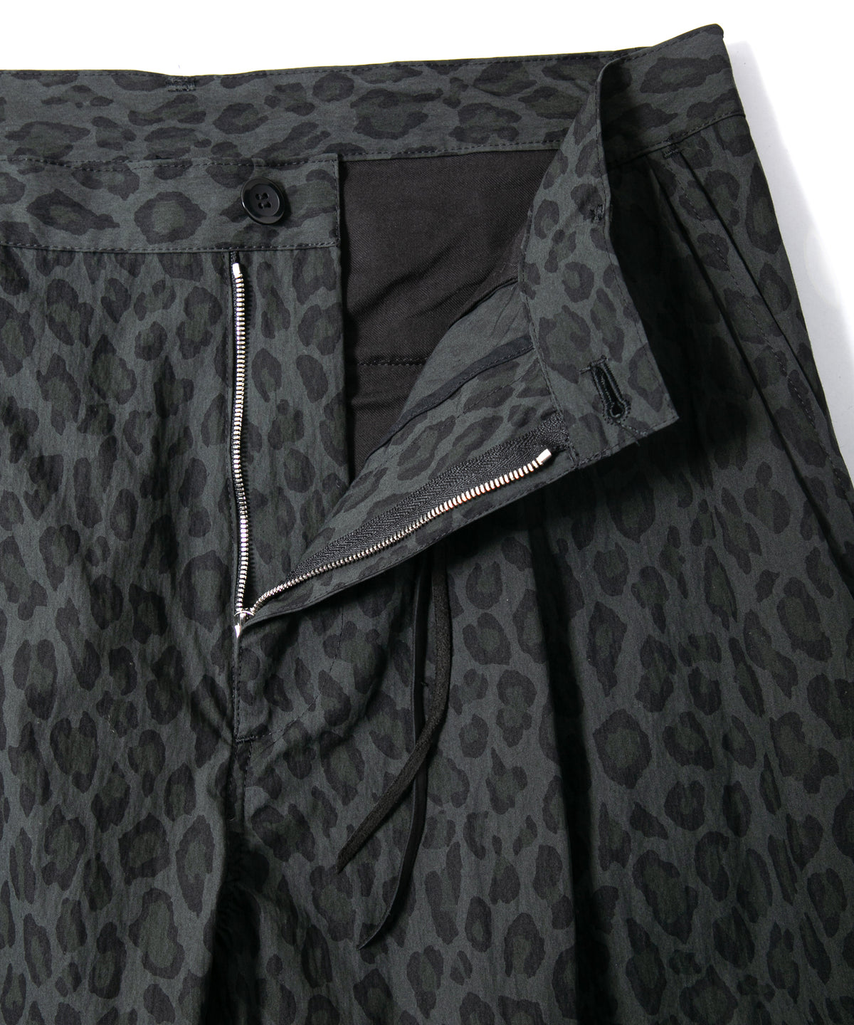 コットン ナイロン豹柄プリント テーパード ワイドパンツ - GRAY