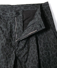 コットン ナイロン豹柄プリント テーパード ワイドパンツ - GRAY