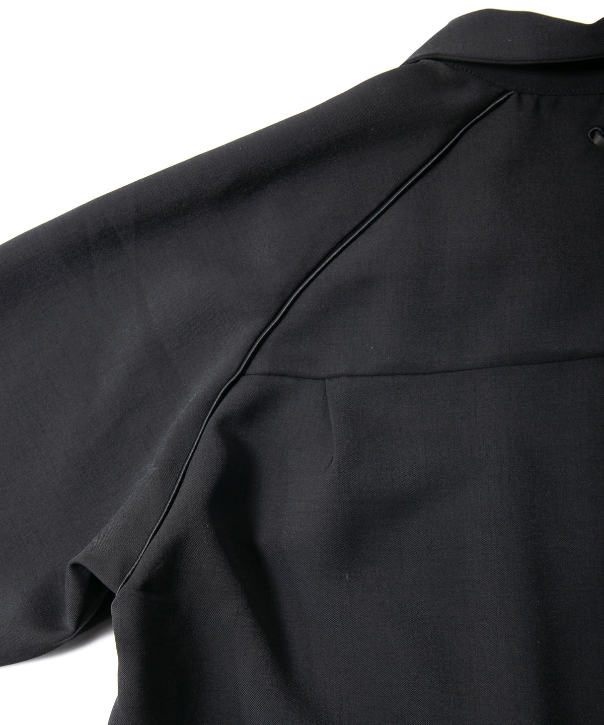 ポリエステル ストレッチ ツイル 半袖 ボーリングシャツ  - BLACK