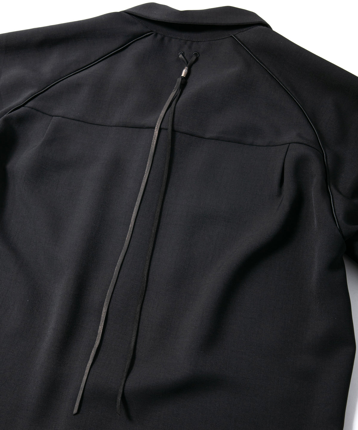 ポリエステル ストレッチ ツイル 半袖 ボーリングシャツ  - BLACK