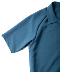 ポリエステル ストレッチ ツイル 半袖 ボーリングシャツ  - BLUE GREEN