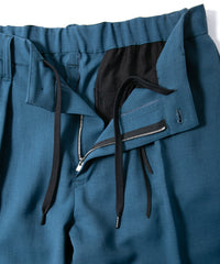 ポリエステル ストレッチ ツイル バレルワイドパンツ - BLUE GREEN