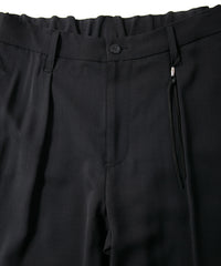 ポリエステル ストレッチ ツイル バレルワイドパンツ - BLACK