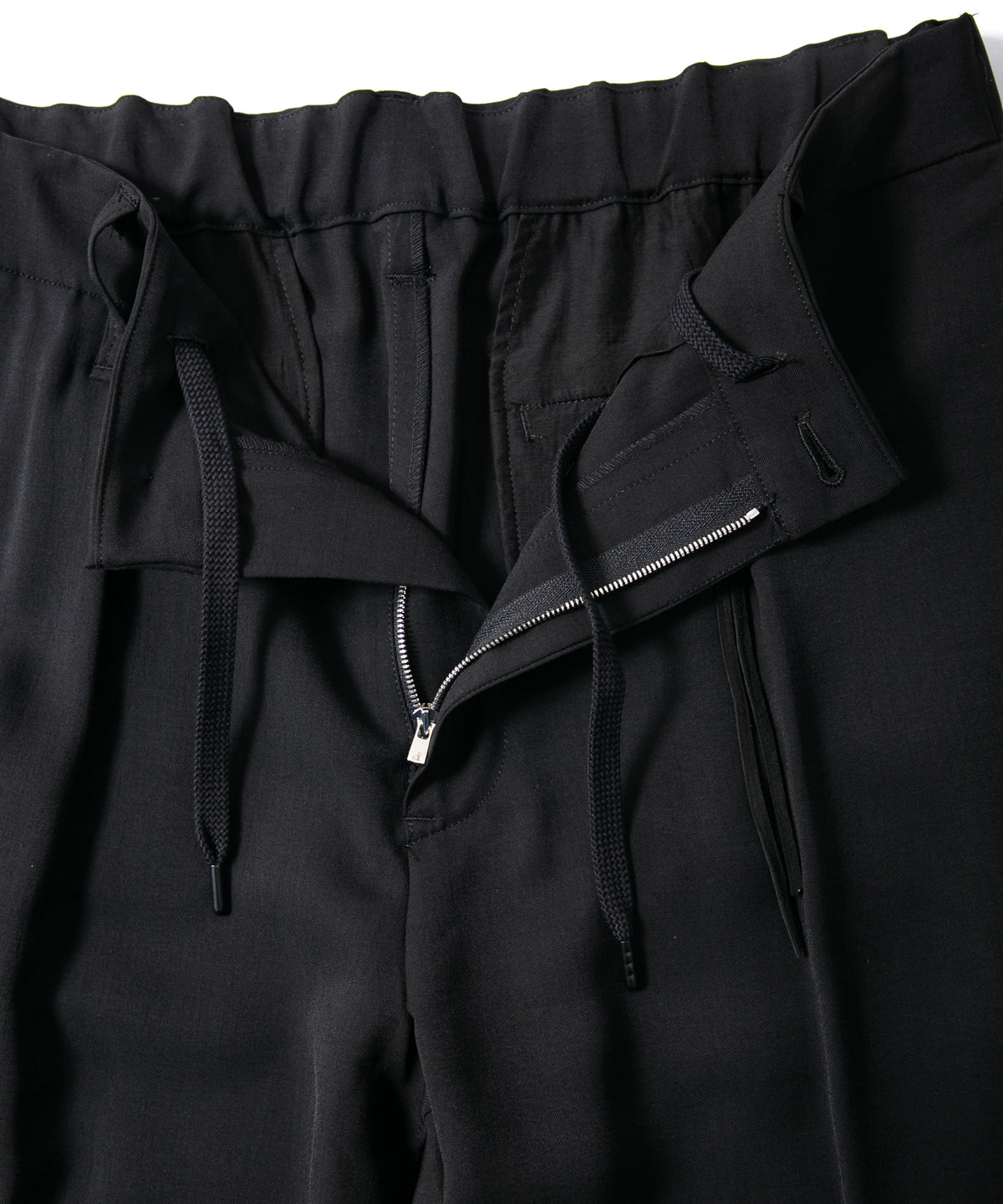 ポリエステル ストレッチ ツイル バレルワイドパンツ - BLACK