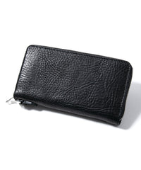 フルタンニン ピット鞣し シュリンク ステアハイド ラウンドウォレット - BLACK