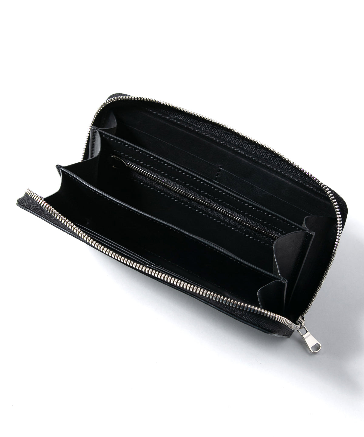 フルタンニン ピット鞣し シュリンク ステアハイド ラウンドウォレット - BLACK