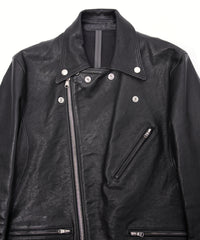 Pit Vegetable Full Tanned Shrank Horsehide SPEEDER Double Riders Jacket - BLACK